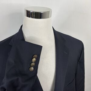 Hart Schaffner Marx 48R Blazer 100% Wool Dark Navy Blue Gold Two Button Vented